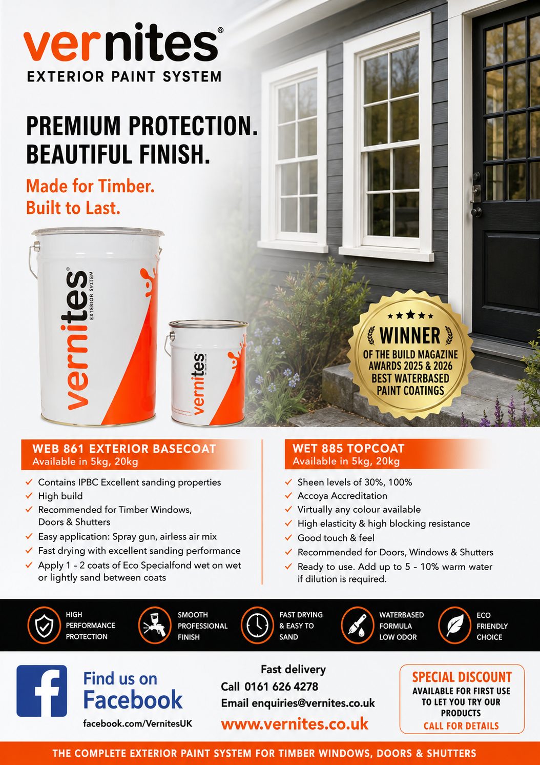 Vernites exterior paint system range sheet: WEB 861 basecoat and WET 885 topcoat